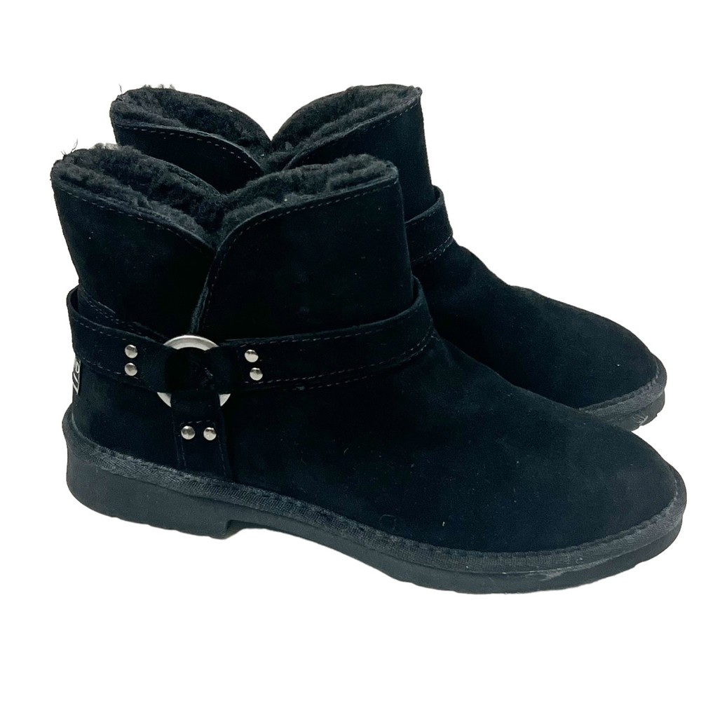 Portland Boot Company Womens Suede Short Moto Pull On Black Snow Boots Sz 8